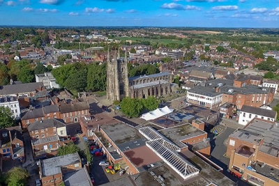 An aerial image of St Editha's Square