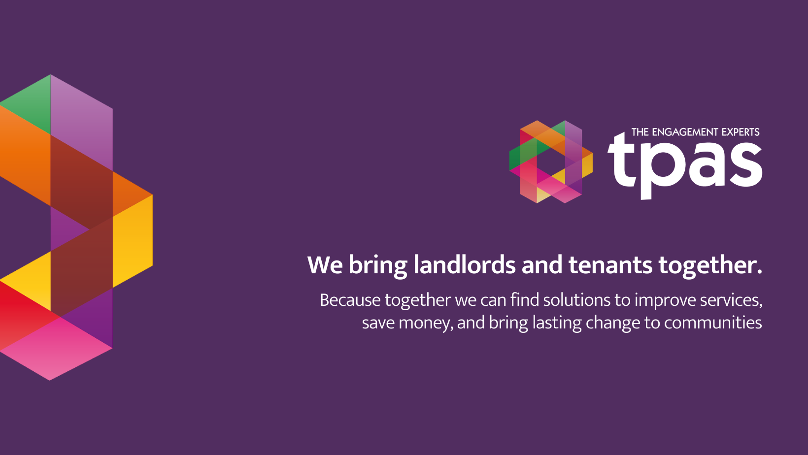 graphic with a purple background and a multi-coloured shape logo