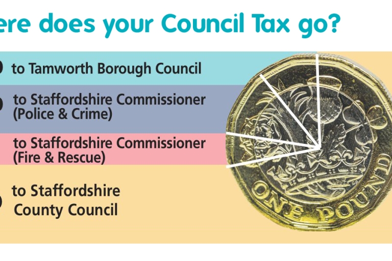 graphic with a pound coin divided to show where council tax money is allocated