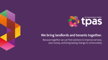 graphic with a purple background and a multi-coloured shape logo